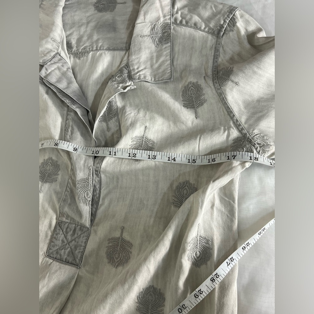 Soft Surroundings- Tencel Lyocell Chambray Feather Embroidered Dress, Sz Medium - Picture 8 of 10